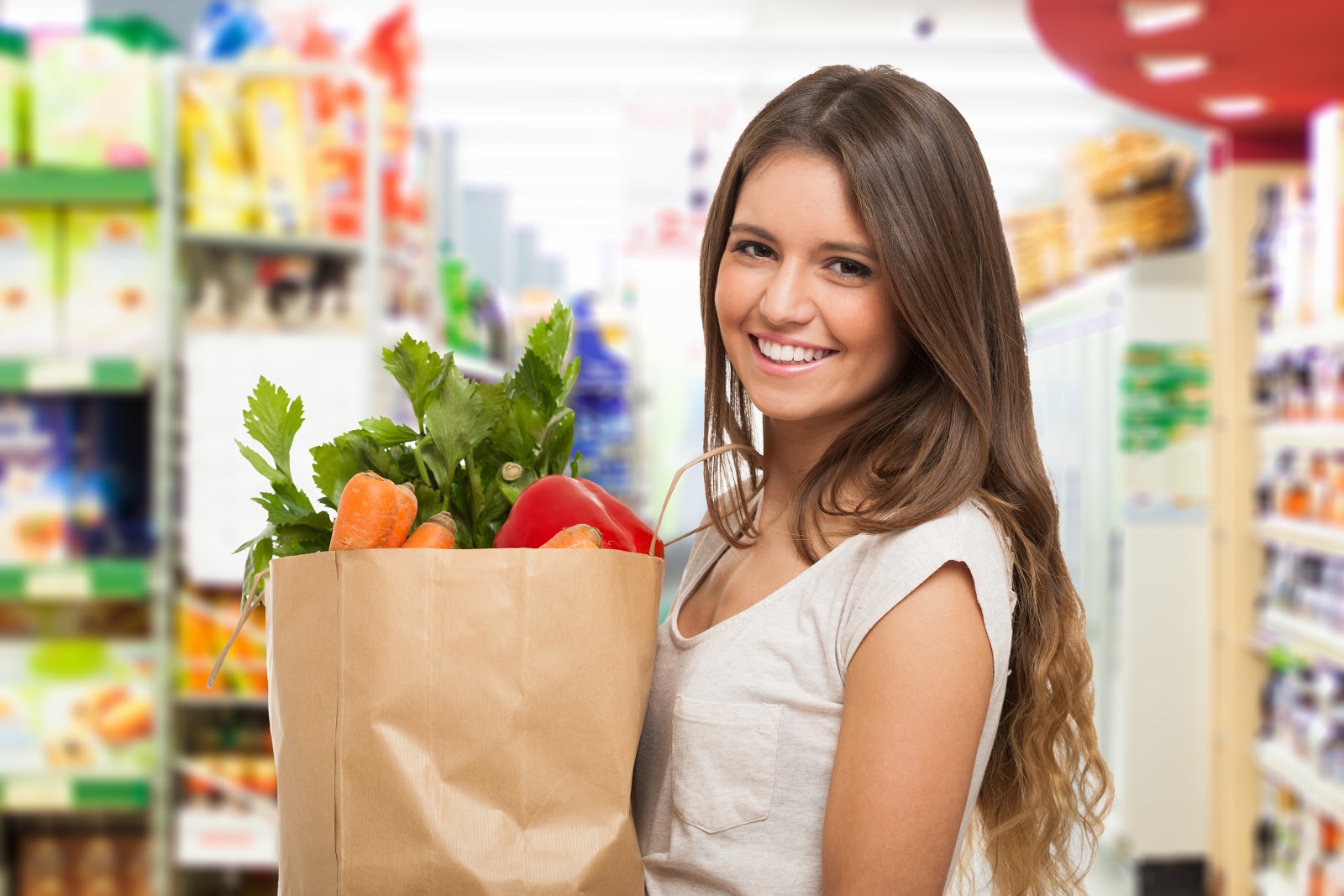 Woman with food and a nice smile